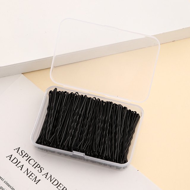 150 horquillas para el pelo, horquillas esenciales para el peinado del cabello, horquillas de metal onduladas con punta redonda, horquillas para el pelo para niñas y mujeres con caja portátil (negro)