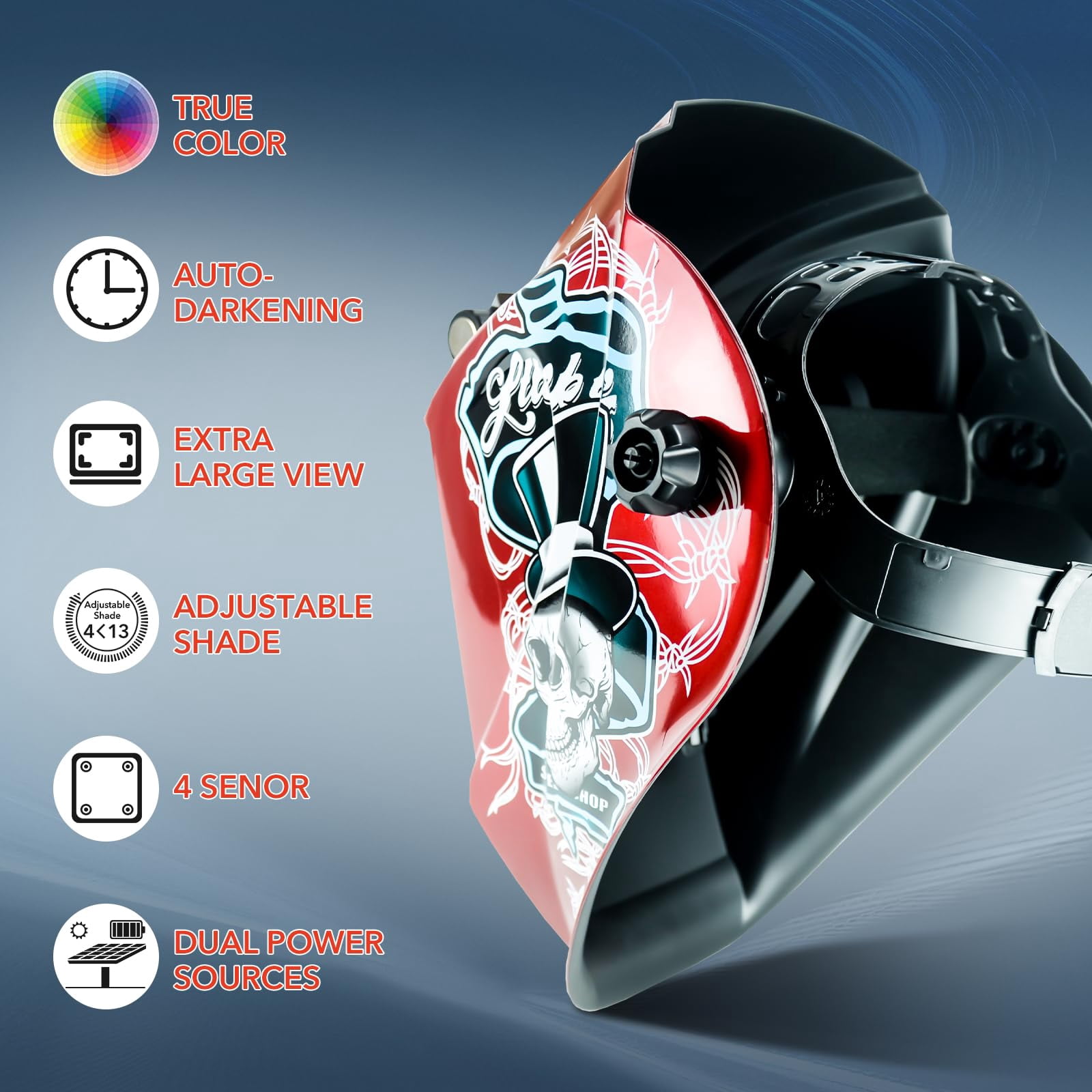 TRQWH Welding Helmet Auto Darkening Large Viewing True Color Solar Powered Welding Mask with 4 Arc Sensor Adjustable Wide Shade Range 4~5-8/9-13 Welder Mask with Grinding