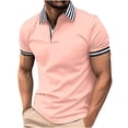 thumbnail image 2 of Playera Elvqul para Hombre Playa Manga Corta Rosa a Rayas Botones Polo Solapa, 2 of 6