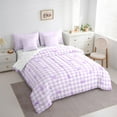 thumbnail image 3 of Manfei Ribbon Bow Knot Twin Bedding Sets 7-Piece,Geometric Geometric Checkered Bedding Comforter Set 7-Piece,Purple White Bowtie Sheet Sets,Ultra Soft Room Decor Reversible, 3 of 7