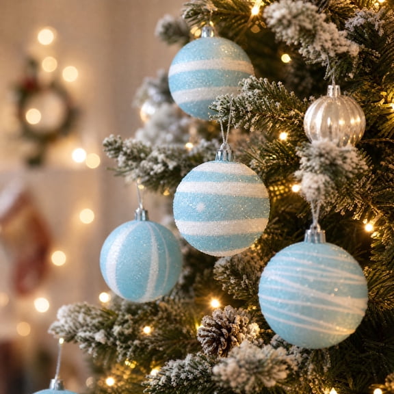 Christmas Tree Ornaments Flocked Assorted Colors, Multiple Styles Holiday Decoration Set for Tree, Party, Home, Weddings and Anniversaries