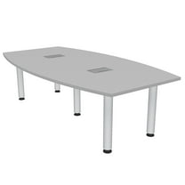 7' Boat Shaped Conference Room Table Power And Data Silver Post Legs