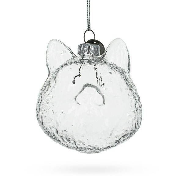 Mini Cat Head Clear Glass Christmas Ornament
