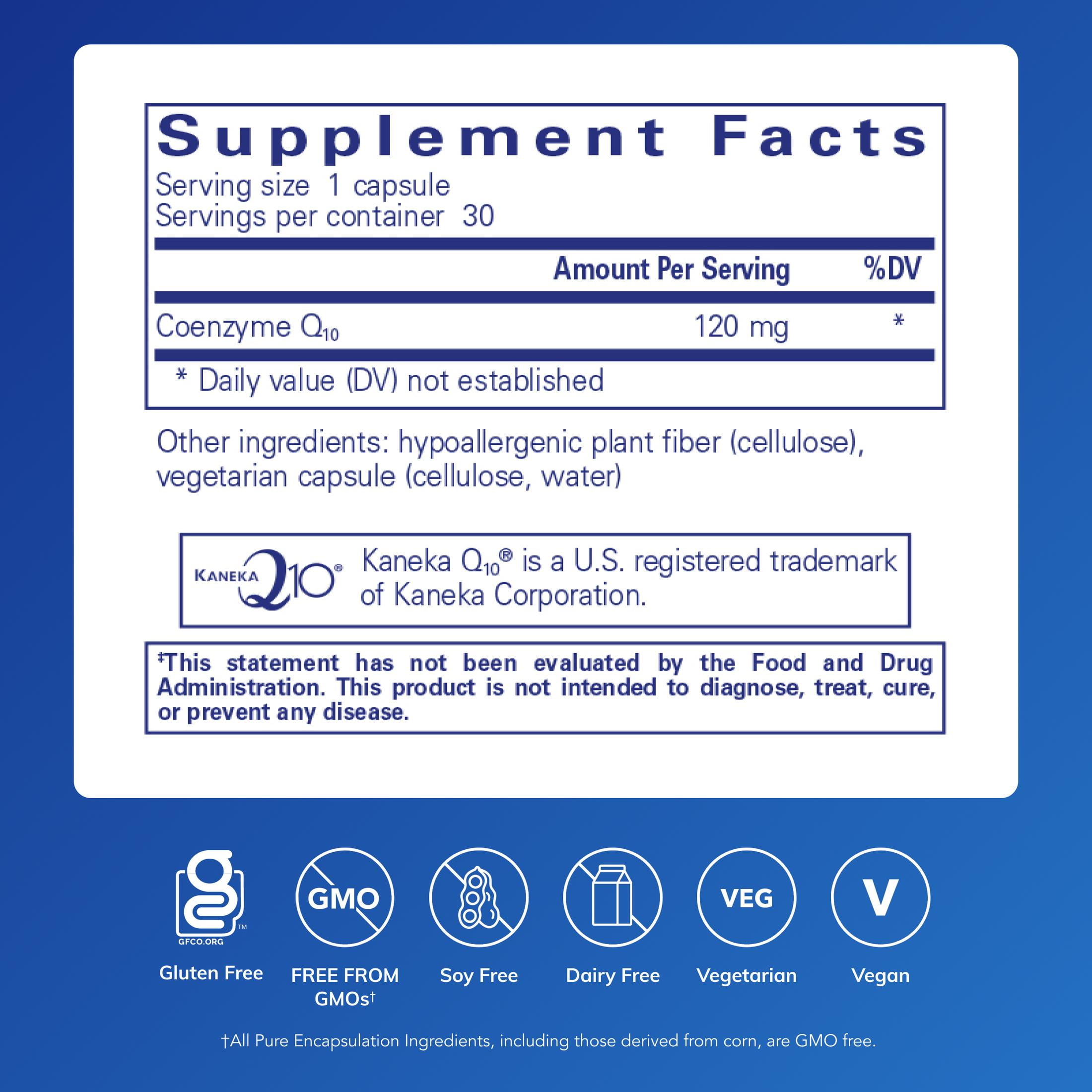 Pure Encapsulations CoQ10 120 mg - Coenzyme Q10 Supplement for Heart Health, Energy, Antioxidants, Brain & Memory Health - Cellular Health, Cognition & Cardiovascular Support* - 30 Capsules