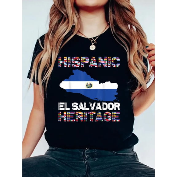 National Hispanic Heritage Month El Salvador Flag Salvadoran T-Shirt Graphic Tee summer Tops For Women Round Neck Fashion Cotton shirts