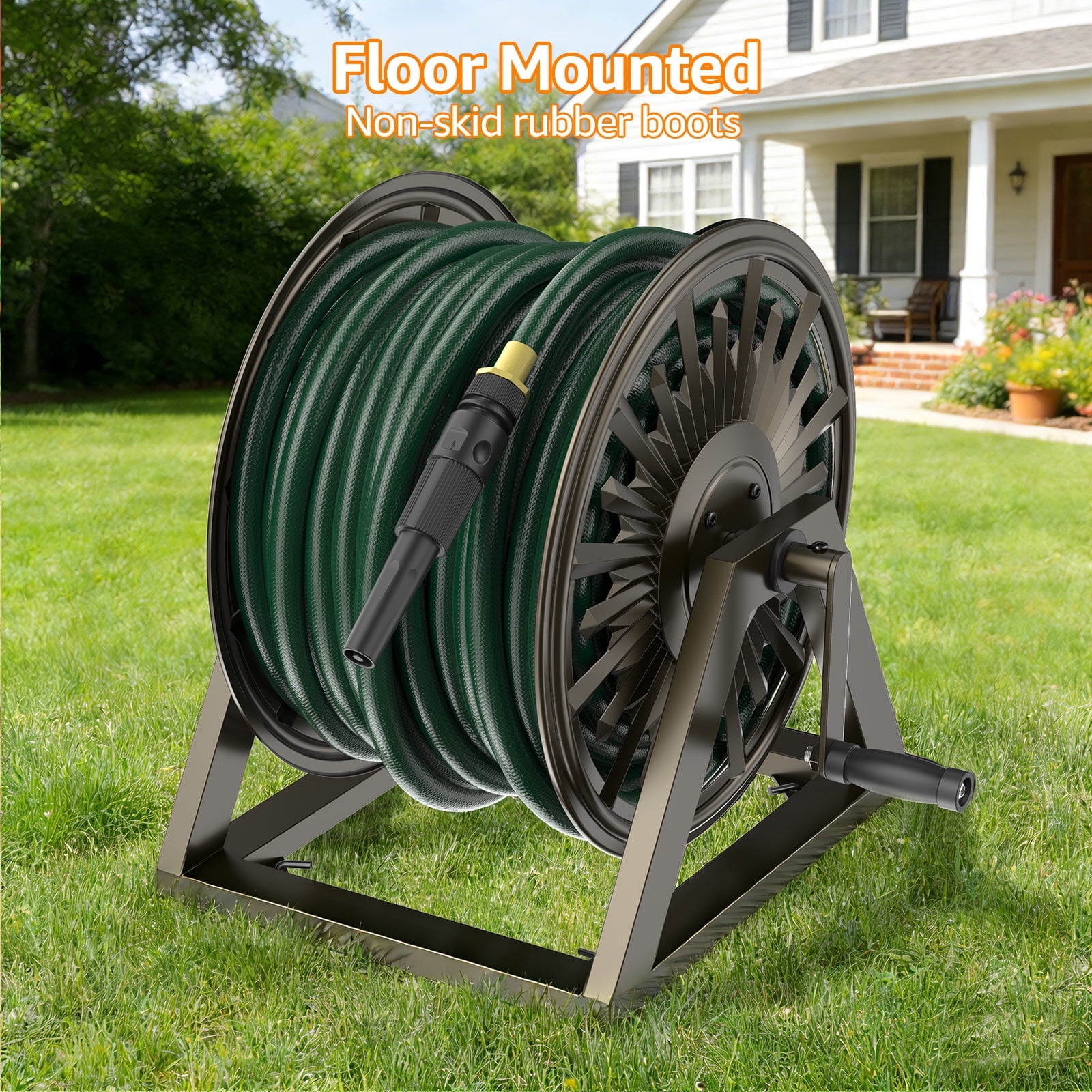 Outlandpro Garden Wall/Floor Mount Hose Reel, Decorative Hose Reel, Garden Heavy-Duty Water Hose Holde, Holds 200-Feet of 5/8-Inch Hose