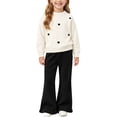 thumbnail image 2 of xaoyunyn Wide Leg Flared Pant Set for Girls Crewneck Long Sleeve Heart Print Sweater 2 Piece Fall Winter Outfits 1-8 Years, 2 of 5