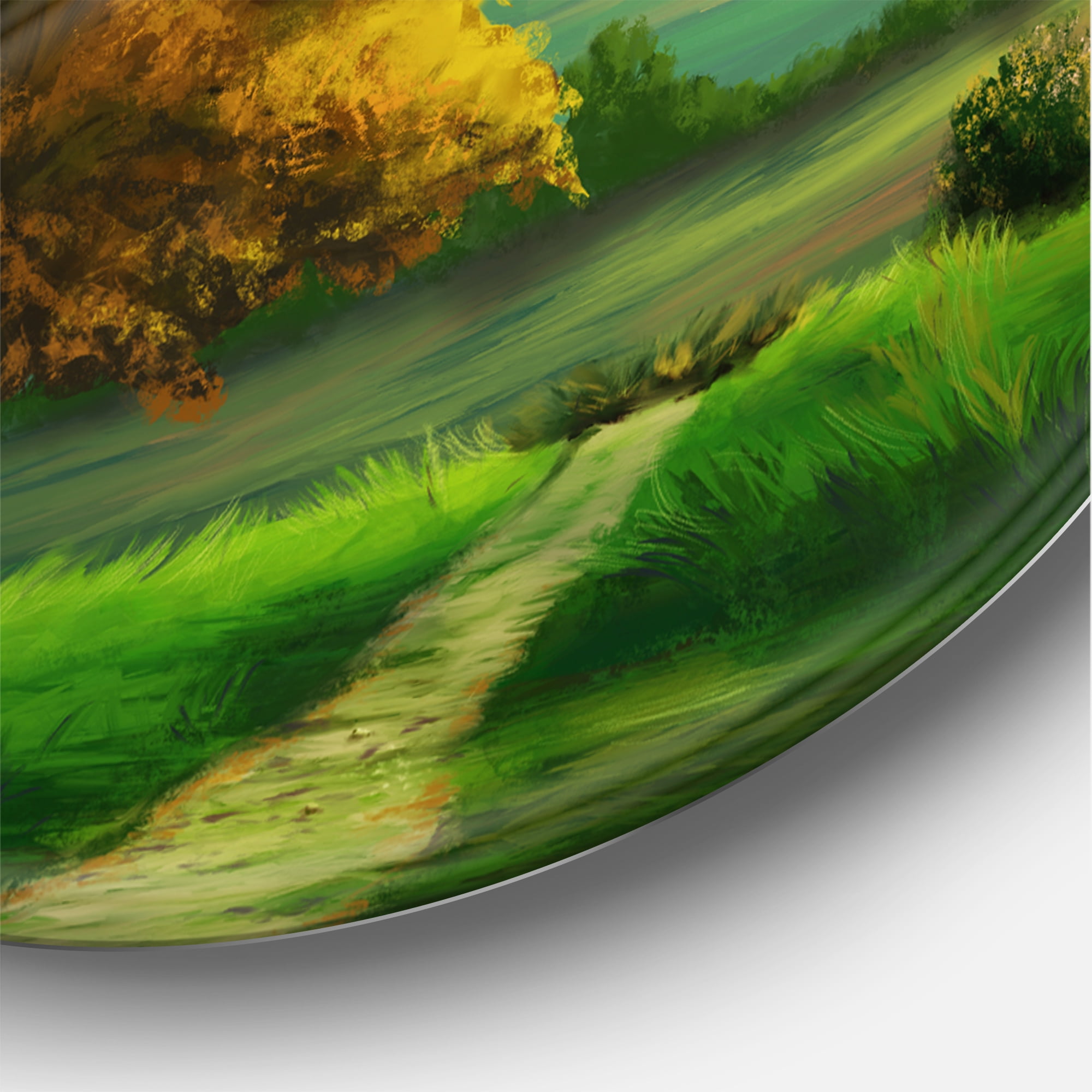 Designart 'VIbrant Trees With Country Scenery' Traditional Circle Metal Wall Art 23x23 - Disc of 23