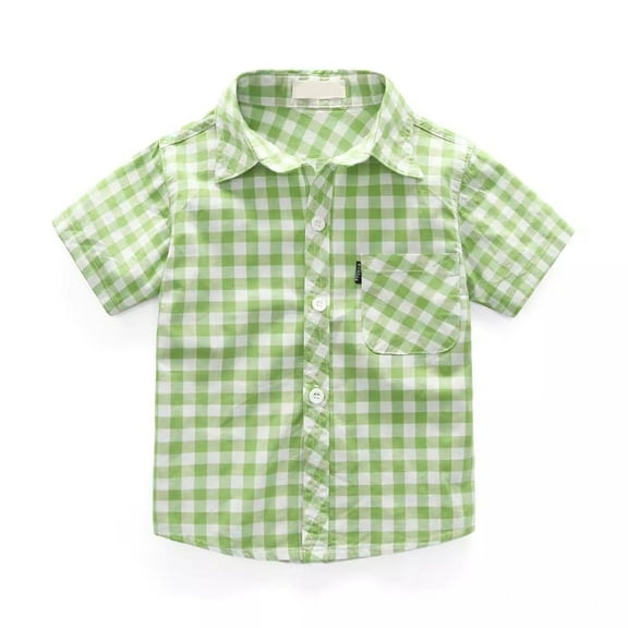 Gubotare Boys Shirts Short Sleeve Kids Boys Short Sleeve Plaid Shirt Summer Button Down Shirt (Light Green,Size 5-6 Years)