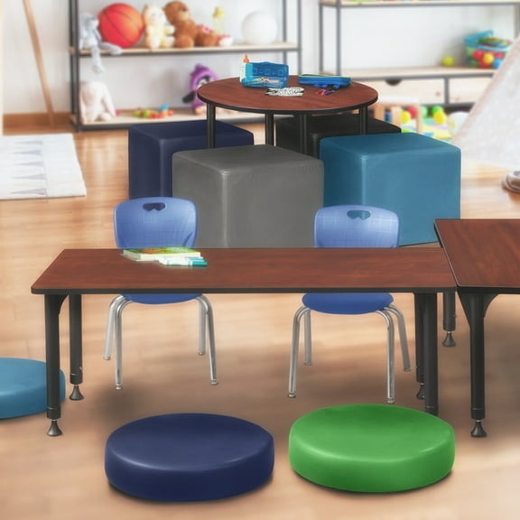 Regency Kee 72 x 24 in. Adjustable Classroom Table- Cherry & 2 Andy 12 in. Stack Chairs- Blue