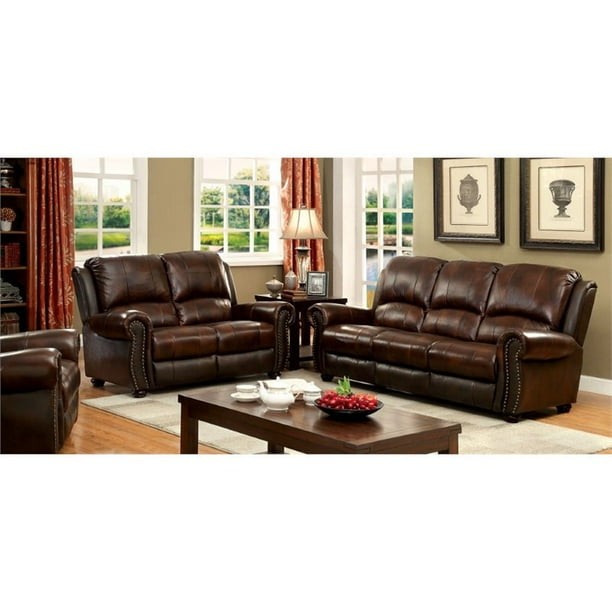 Furniture Of America Garry 3 Piece Top Grain Leather Match Sofa Top Grain Leather Match Sofa