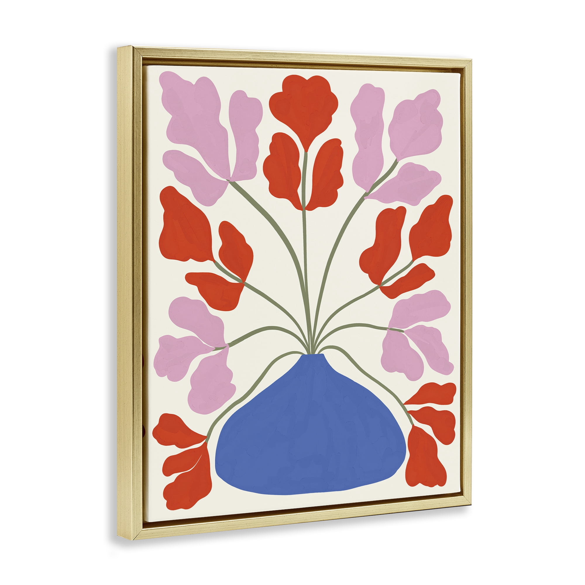 Stupell Industries Bold Symmetrical Flower Pot Plants & Flowers Painting Gold Floater Framed Canvas Art Print Wall Art, 17 x 21