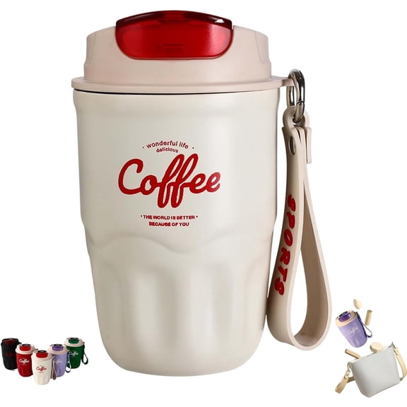 Coffee Vacuum Flask – Portable Stainless Steel Insulated Travel Mug, Portable Coffee Cup With Lid & Handle, Stainless Steel Travel Mugs For Coffee (White,Standard)