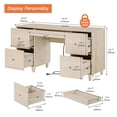 thumbnail image 3 of WAMPAT Home Office Furniture Set, 58" Executive Desk with Charging Station and Drawers,4-Column 71" Tall Bookcase with Doors and Adjustable Shelves for Living Room, Natural Oak, 3 of 10