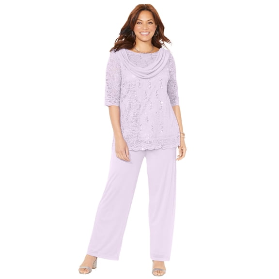 Catherines Women's Plus Size Sparkle & Lace 2-Piece Pant Suit