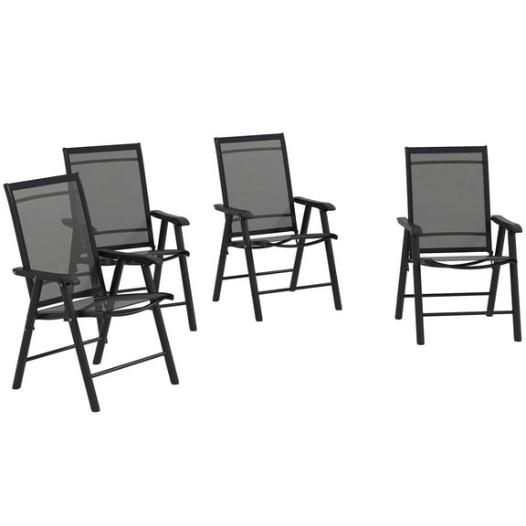 Of 4 Patio Folding Chairs, Stackable Outdoor Sling Dining Chairs With Arms. Metal Character, No Assembly, Black. Great For Lawn, Camping, Dining, Beach. 22.61"l X 24.68"w 37"h, 242 Lbs Weight