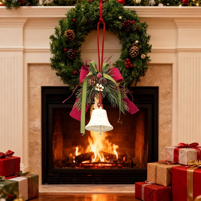 Hogar y cocina, Decoración del hogar, Decoración navideña, Adorno de campanas de piñas y lazo navideño, Decoración para árbol de Navidad, Campana de hierro