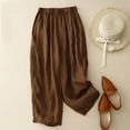 thumbnail image 2 of ABATAB Capri Palazzo Pants for Women Dressy Casual Wide Leg Pull on Capris Cotton Linen Loose Fit Slacks Crop Trousers with Pockets, 2 of 3