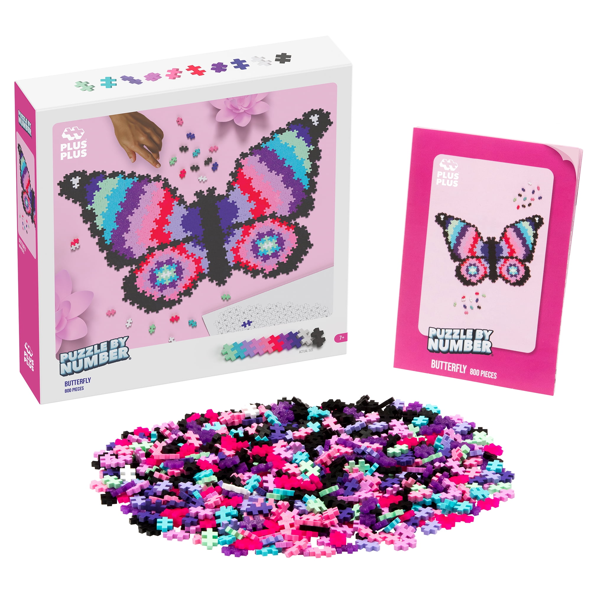 Plus-Plus: Puzzle by Number - Butterfly - 800 Piece - Color To Number Matching, Interlocking Mini Blocks, Construction Building STEM Toy, Kids Ages 7+