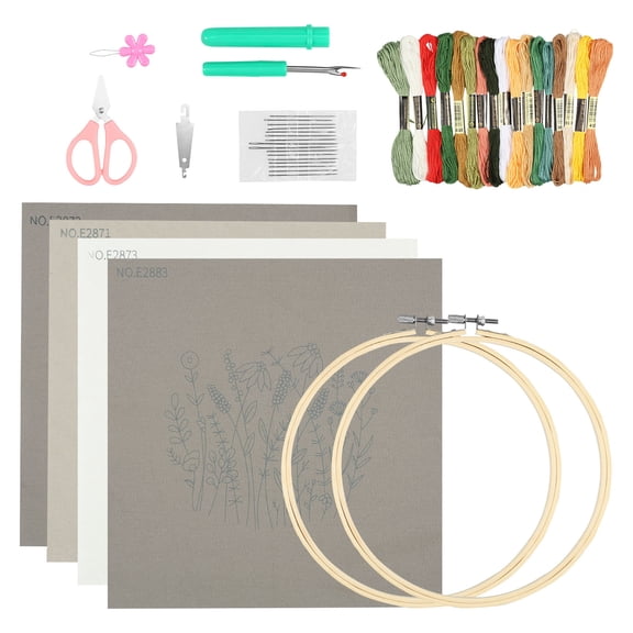 Ikoopy 4 Sets Embroidery Kit Stamped Cross Stitch Kit Pre Printed Embroidery Starter Kit Full Range of Hand Embroidery Kit DIY Embroidery Beginners Kit for Adults to Learn 33 Different Stitches