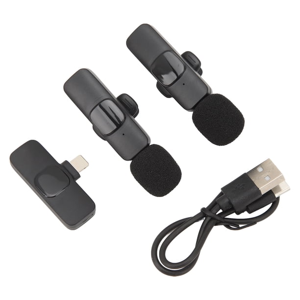 Micrófono de solapa inalámbrico profesional ABS 2 en 1 Función de reverberación Micrófono de solapa con clip para teléfono inteligente Computadora portátil para iOS