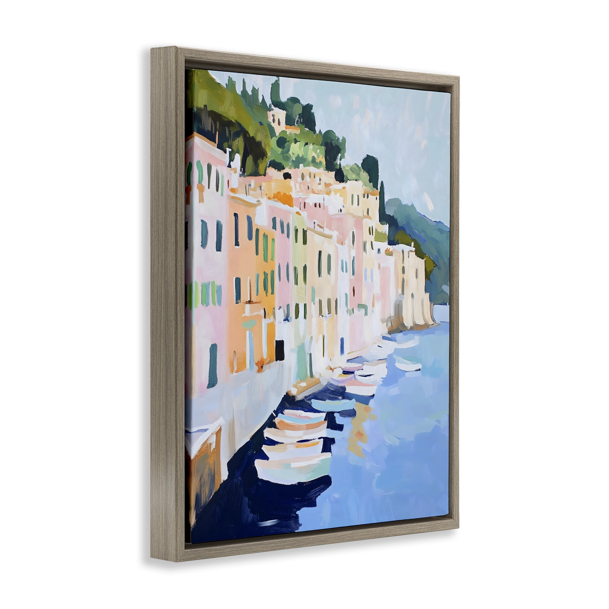 Stupell Industries Portofino Harbor View Brown Framed Floater Canvas Wall Art, design by The Prints Vibe
