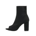 thumbnail image 4 of Black Dress Boots for Women Open Peep Toe Chunky Block High Heel Slip on Socks Mid Calf Short Ankle Booties Sandals, 4 of 5