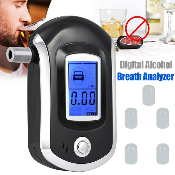 Alcohol Breathalyzer, Professional-Grade Accuracy Digital Blue LED Screen Portable Breath Alcohol Tester with 5 Mouthpieces for Personal Home Use