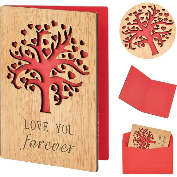 I Love You Wood Card Wood Wedding Anniversary Card Tree of Life Design Handmade Wooden Greeting Card Gifts for Weddings Anniversary Mother's Day Valentine's Day Birthdays DIY