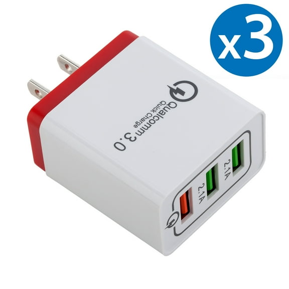 3-Port Quick Charge USB Wall Charger, FREEDOMTECH QC 3.0 USB Wall Charger Fast Qualcomm for iPhone X 8 Plus Samsung Galaxy Note 8, S8, S8 Plus, S7 S6 Edge , Note 5/4/3, LG G5, G6 V20 Nexus 6, HTC 10