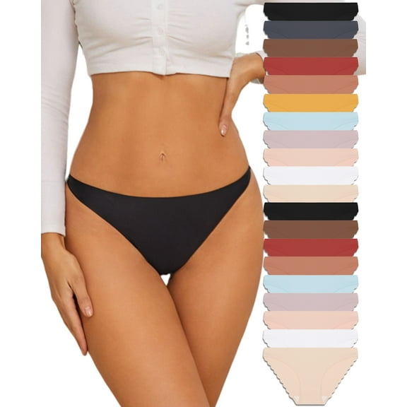 CuteByte 20 Pack Seamless Underwear for Women No Show Breathable Panties Cheeky Scalloped Edge Stretch Soft Ladies Bikini Briefs S-XL