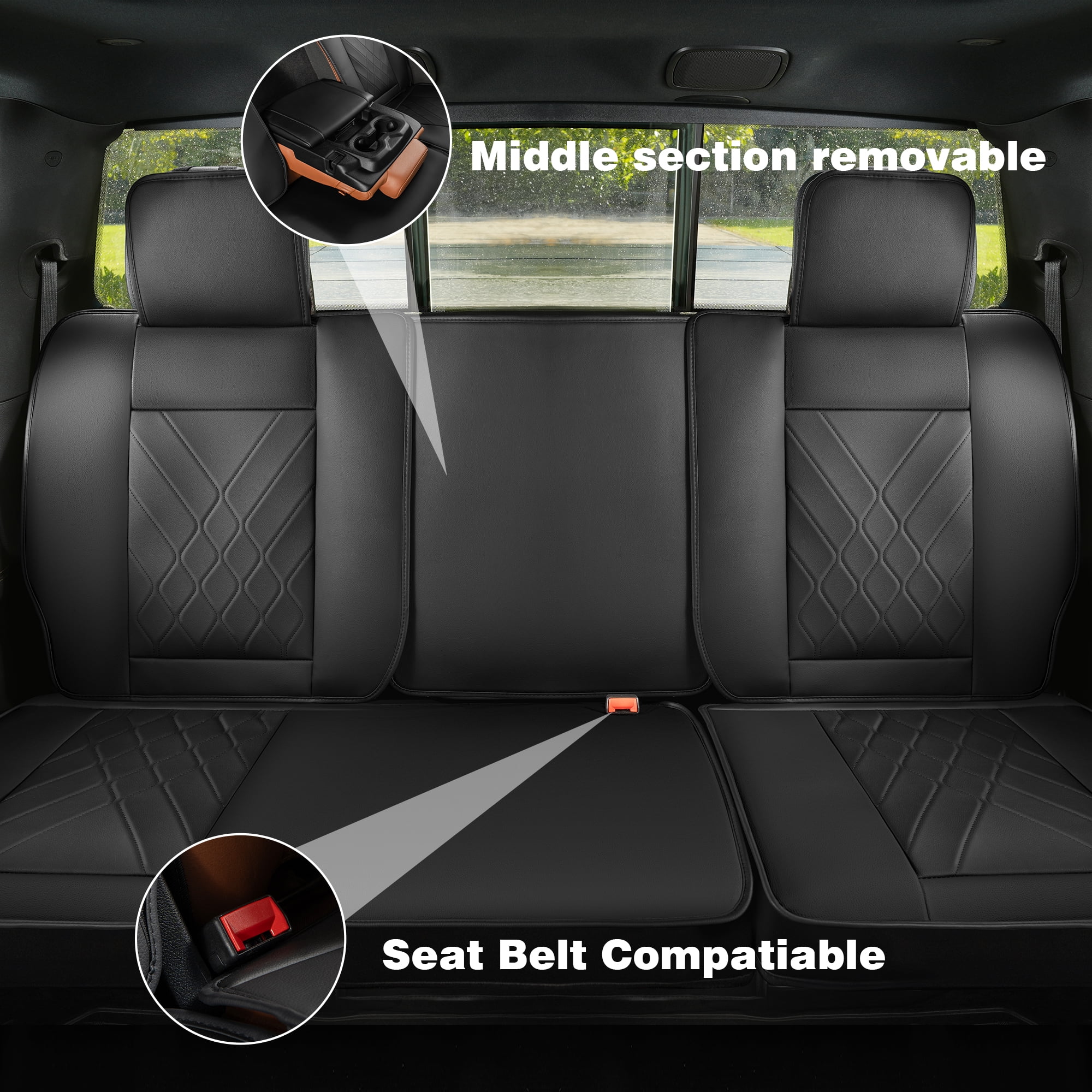 Seat Covers Full Set Truck Seat Covers - Compatible with 2007-2013 Chevy Silverado GMC Sierra 1500 Crew Cab & 2019-2025 2500HD/3500HD Crew Cab - Durable Black Truck Seat Cushion Set (Black)