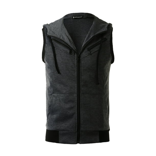 Chaleco Con CapucAjustado ChaqueSin Mangas Con Cordón CremalleCon Bolsillos PaHombres Gris Oscuro 56