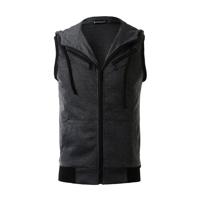 Chaleco Con CapucAjustado ChaqueSin Mangas Con Cordón CremalleCon Bolsillos PaHombres Gris Oscuro 56