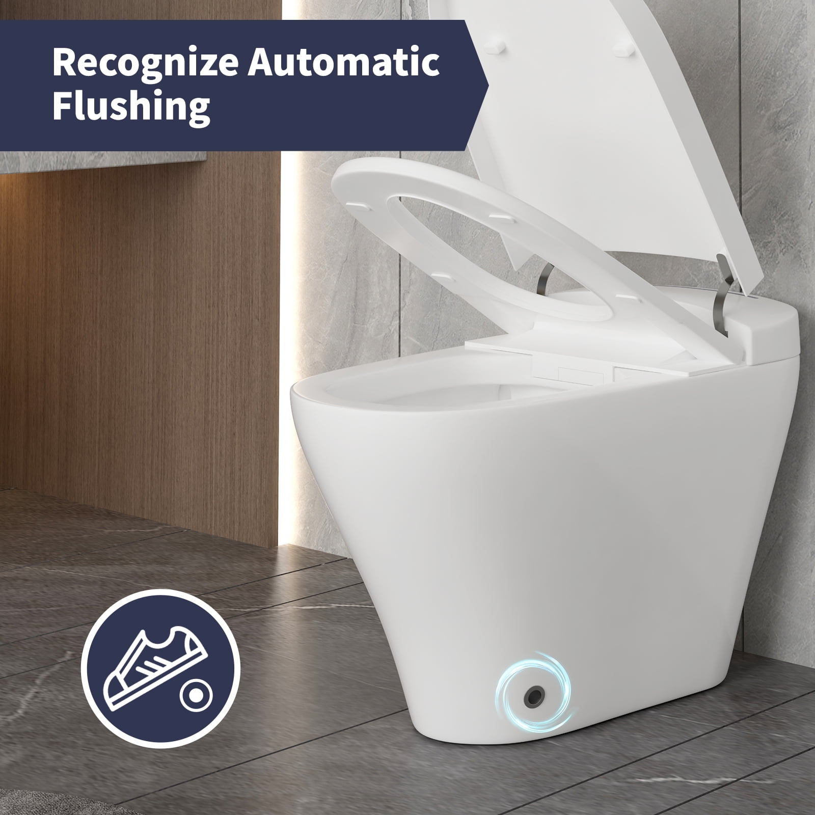 ZAFLY Small Smart Toilet Bowl with Auto Flush, One-Piece Bidet