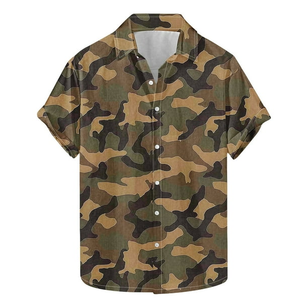 Camisa de los Hombres Y Conjuntos Cortos Hawaiano Tropical de Camuflaje Imprimir Manga Corta Solapa, Ligera Tela de Rebote de Cuatro Lados para la Playa Y las Vacaciones