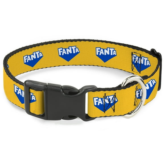 The Coca-Cola Company Pet Collar, Dog Collar Plastic Buckle, Fanta Logo Pineapple Yellow Blue White, 7 to 8.5 Inches 0.5 Inch Wide