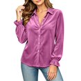 thumbnail image 2 of Tqcoqu Velvet Button Down Shirt for Women, Lapel Collar Long Sleeve Ruffle Cuff Casual Blouse Top, 2 of 5