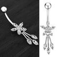 thumbnail image 2 of Navel Ring Rhinestone Flower Stainless Steel Body Piercing Jewelry Belly Ring, 2 of 10
