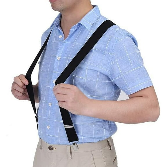 Suspenders for Men, Polyester Stainless Steel Clip Black X Shape Adjustable Belts Clip Easy to Connect to Trousers or Other Suits and Uneasy to Fall Off
