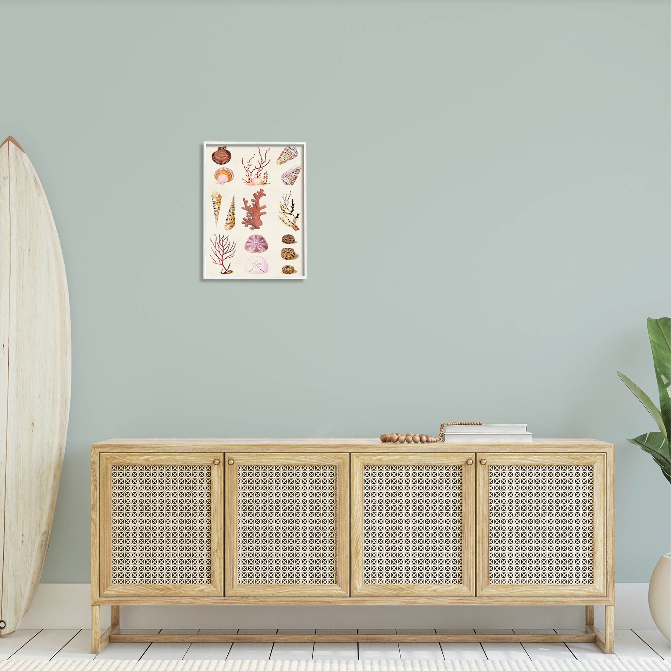 Stupell Industries Mixed Nautical Sea Life Corals Shells Graphic Art White Framed Art Print Wall Art, Design by Vision Studio