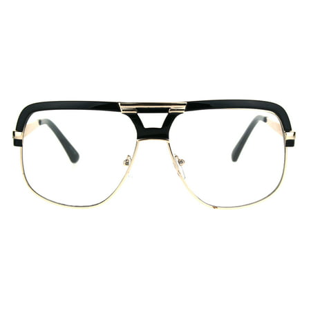 Mens Nerdy Mob Oversize Geek Racer Clear Lens Half Rim Eye Glasses Black Gold