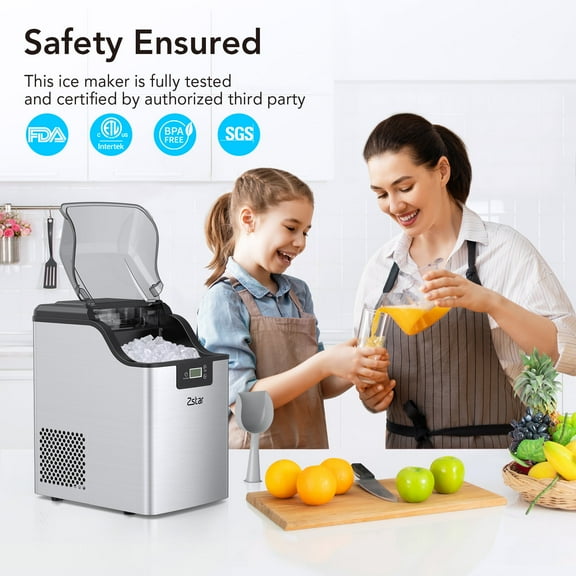 LingStar Stainless Steel Countertop Ice Machine with 44Lbs/24H Output, Self-Cleaning Portable Ice Maker with Freestanding Ice Scoop