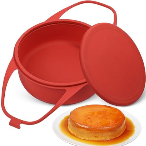 Nonstick Silicone Flan Mold with Lid and Handle, 1.0 QT Flanera Baking Pan Flan Maker Container,7.0 x 7.0x 2.6 Inches Molde Para Flan Oven Safe, BPA Free