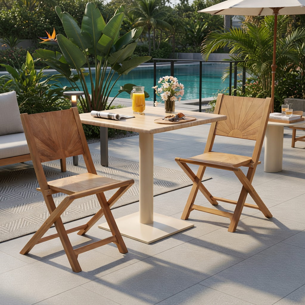 Hommoo 2-Pack Folding Teak Patio Chairs with 105° Inclined Backrest, Wood Outdoor Seating for Porch, Balcony & Garden, Natural