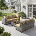 thumbnail image 2 of Ebello 7-Piece Modular Conversation Set, Outdoor Patio Sectional Sofa with Glass Coffee Table, Rattan Garden Furniture, GKH(Khaki), 2 of 12