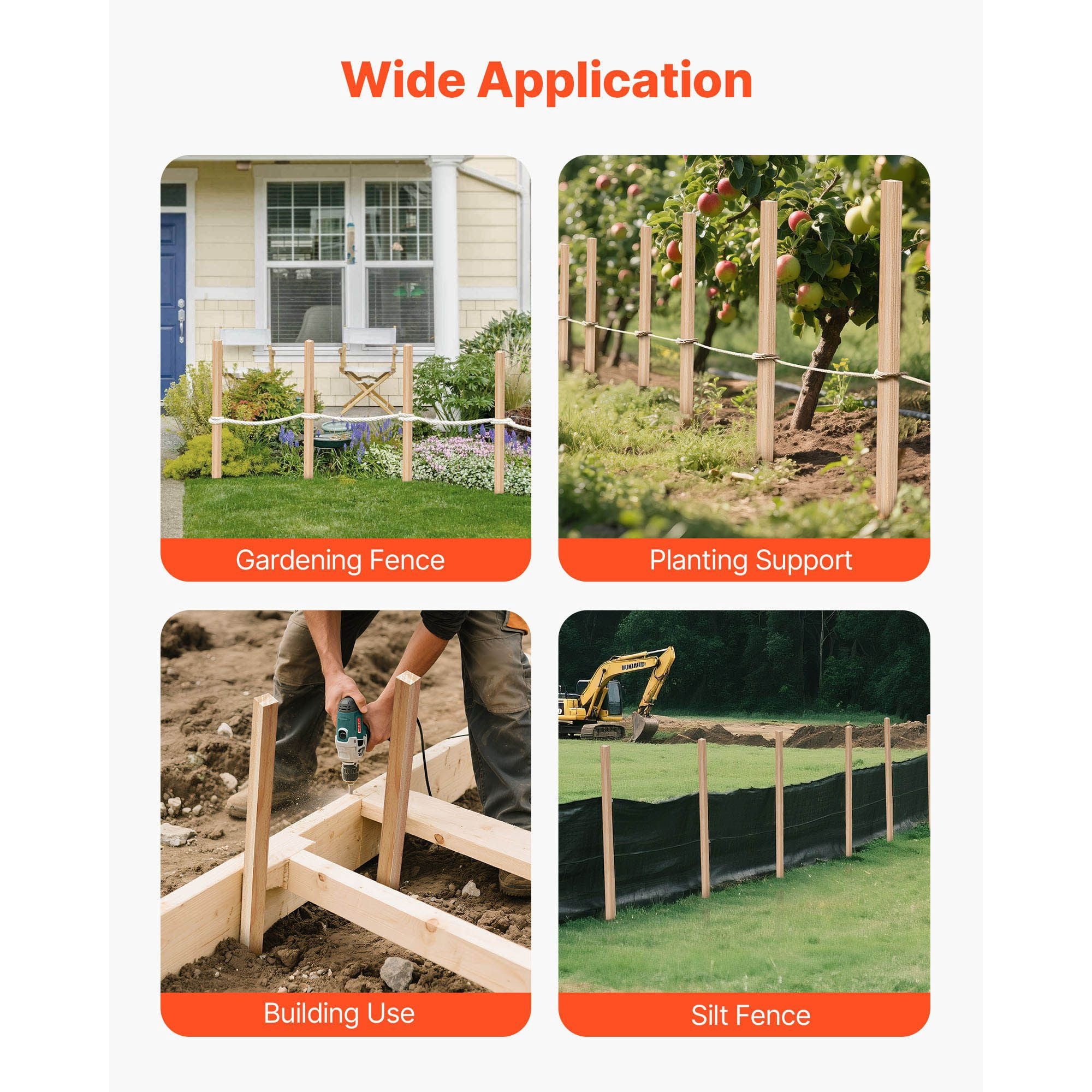 Wooden Garden Stakes 20-Pack, Natural Fir Wood, Pointed Bottom, Multiple Sizes, for Plant Support Fence Marking