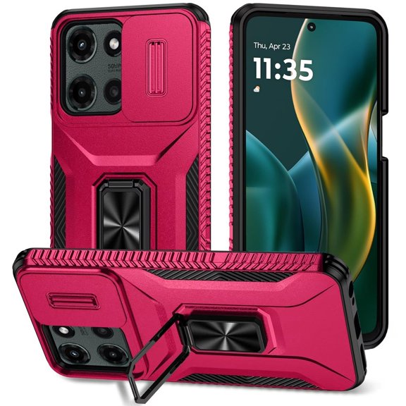 For Motorola Moto G Stylus 5G 2025 Case, Camera Cover with Magnetic Rotation Ring Stand, Military Grade Hybrid Hard TPU Shockproof Cover, XPM Phone Case [Pink]