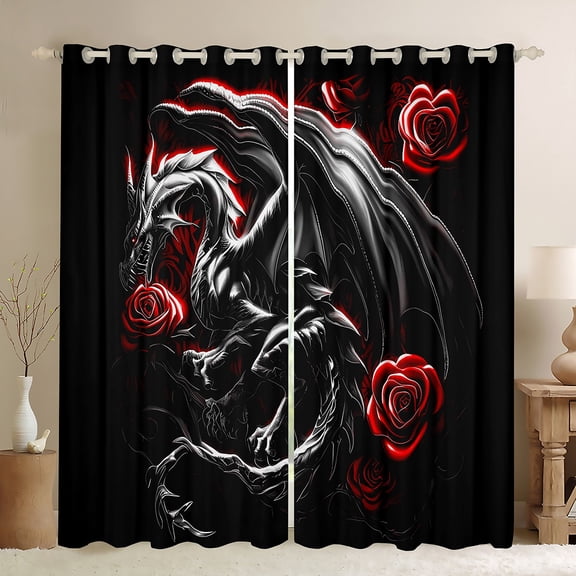 Castle Fairy Magical Dragon Black Out Curtains,Gothic Curtains Pack of 2 (42x63 Each)
