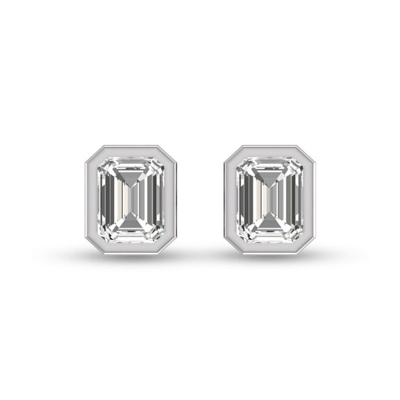 SZUL Women's Lab Grown 1 Carat Emerald Bezel Set Diamond Solitaire Earrings in 14K White Gold